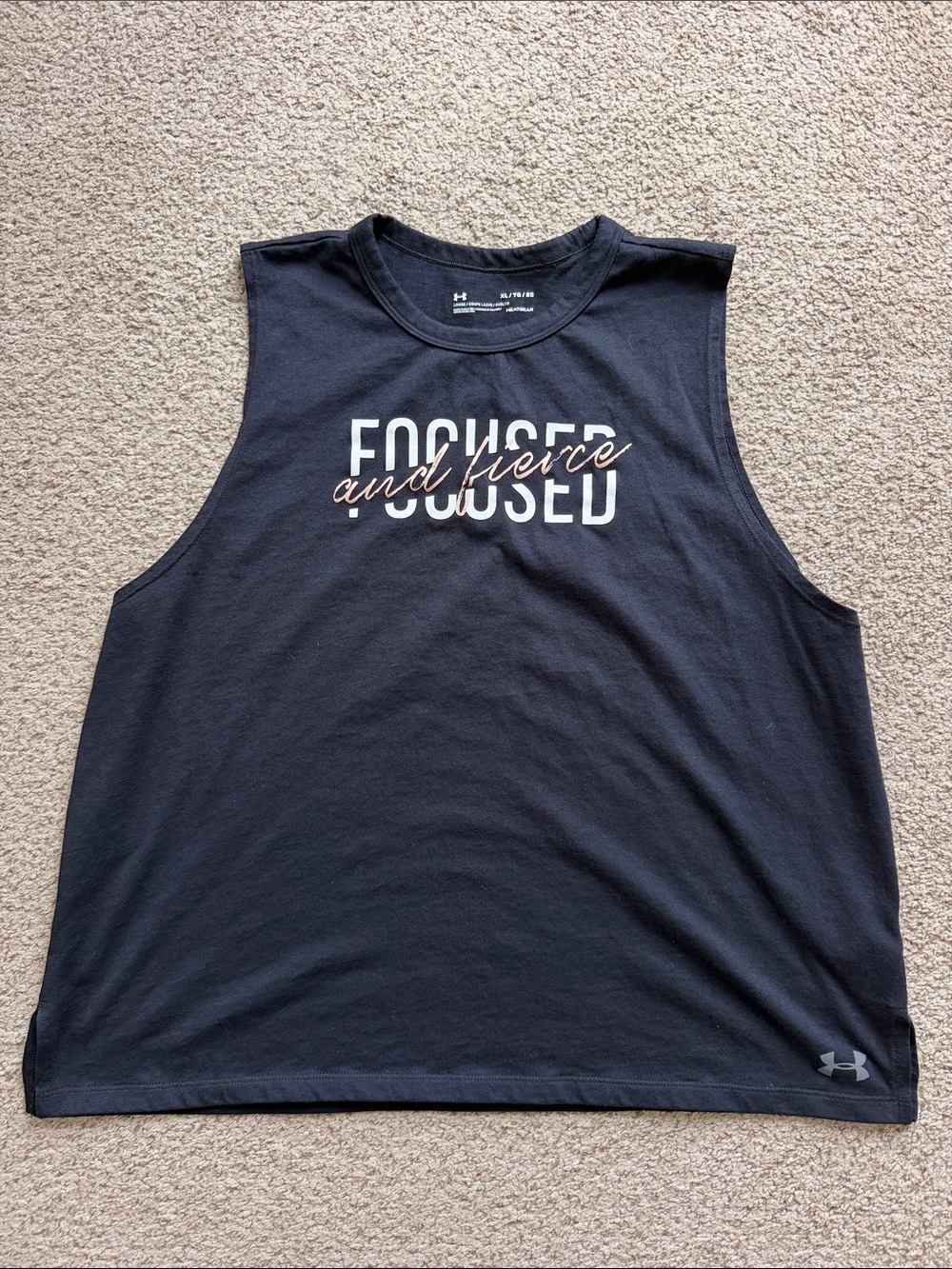 Under Armour womens Black Sleeveless Tank with 'FOCUSED' Script